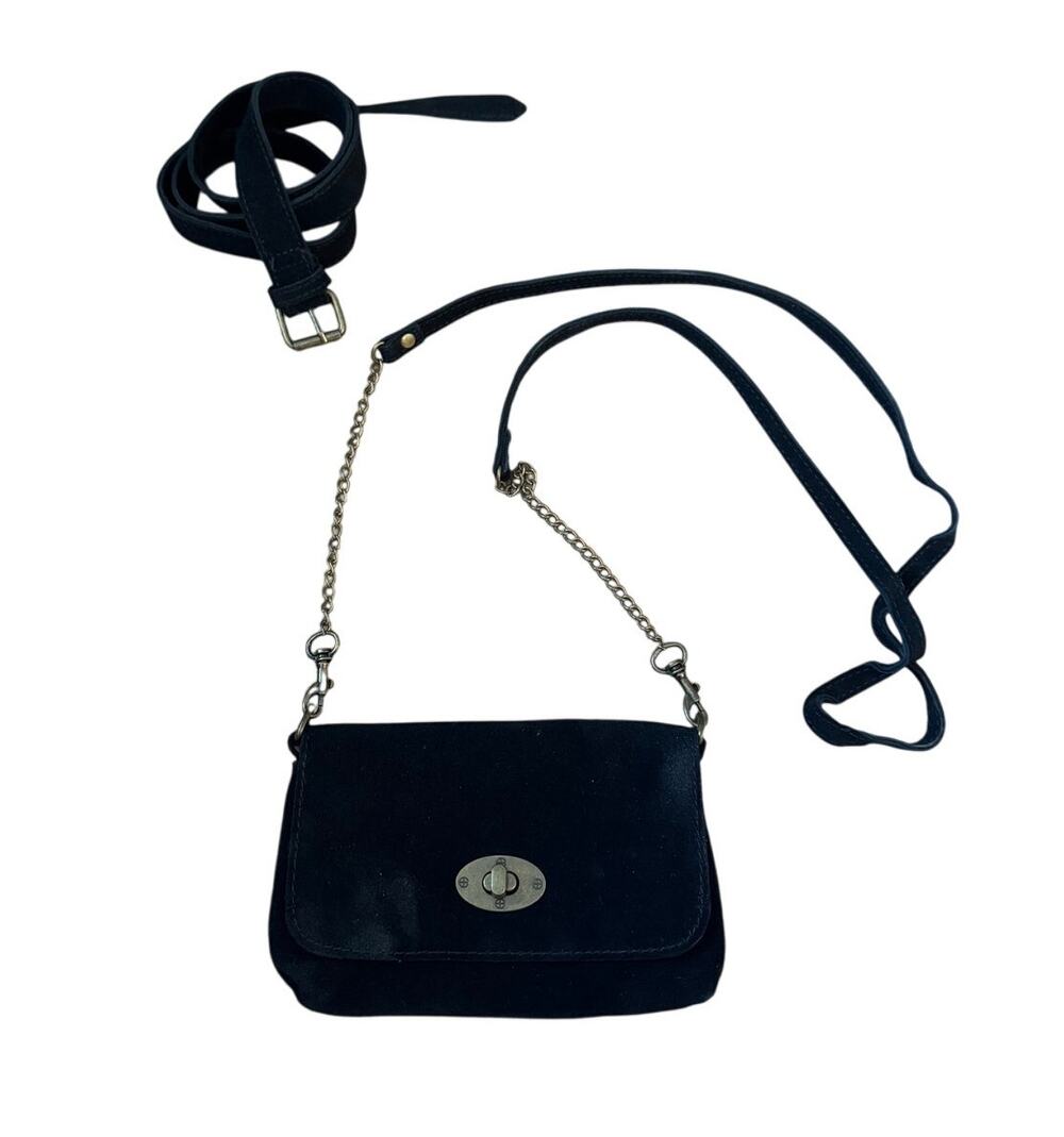 BLACK Suede Small Belt Crossbody Bag